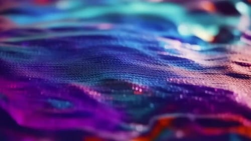 Abstraktes 3D-Wellengitter mit leuchtendem lila, blauem und orangefarbenem Farbton