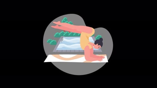 « Femme élégante pratiquant des poses de yoga au bord de la piscine dans un style illustratif contemporain »