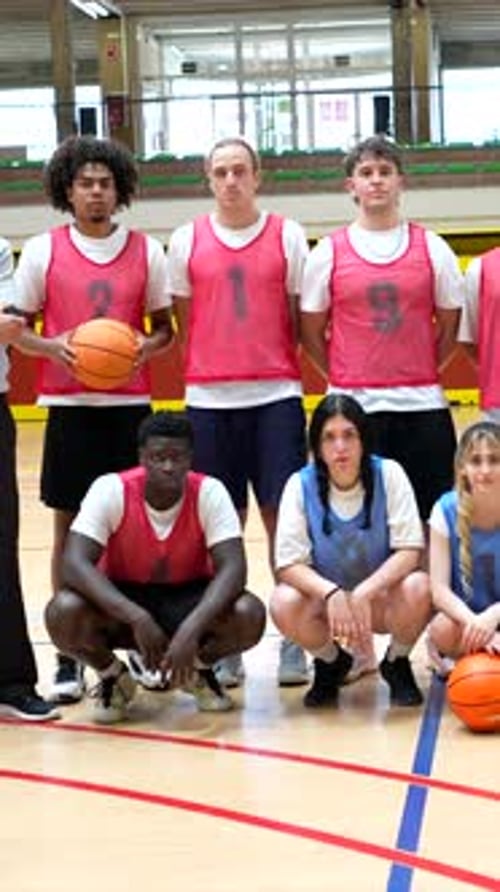 Basketball Teams Posing with Their Coach