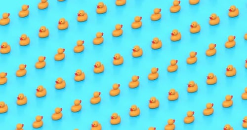 Small Yellow Rubber Ducks Move In Rows Seamlessly In A Diagonal Orthographic View