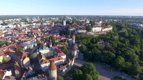 Aerial view over Tallinn, the capital of Estonia with medieval architecture