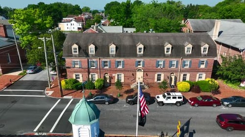 Aerial View of American Town with Brick Buildings