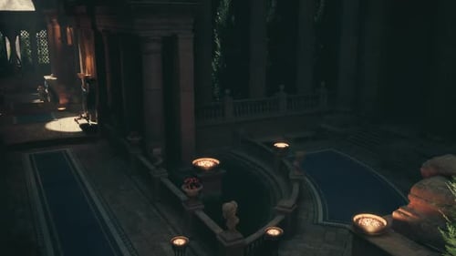 Sunny Garden Allure Lush Outdoor Space with Glowing Braziers and Shadows