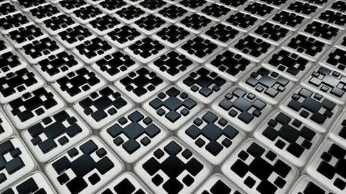 Luxury Background with Floating White Cubes, Reflection, 3D Render, Black Figures, Exclusive
