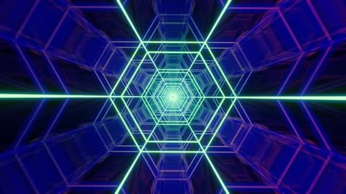 Light Blue and Purple Pulsatory Hexagon Sci-Fi Tunnel Background Loop Animation in 4K