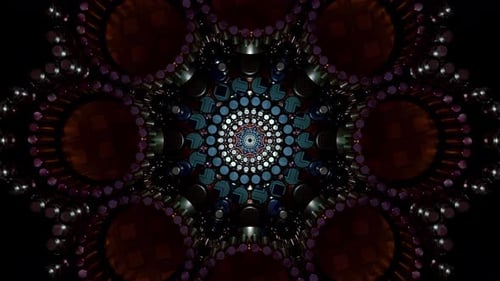 Abstract mandala tunnel with intricate sacred geometry layers, immersive radial pattern vj loop