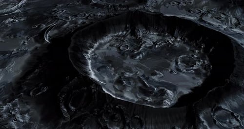 Detailed View of a Lunar Surface Crater Under Dark Conditions
