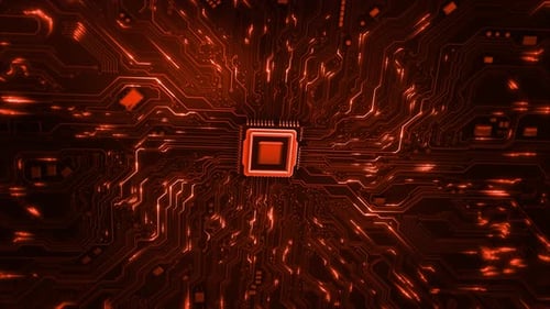 Futuristic HighTech CPU Processor Data Flow Motherboard in Pc Circuits Electronics Artificial