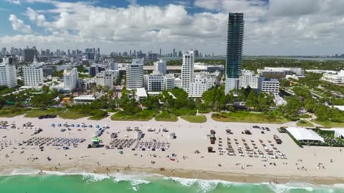 View From Above of American Southern Seashore of Miami Beach City South Beach High Luxurious Hotels