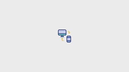 Animated Computer and Phone Data Transfer Flat Design Icon