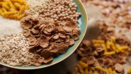 Diverse Grains and Pasta Arranged on Plate
