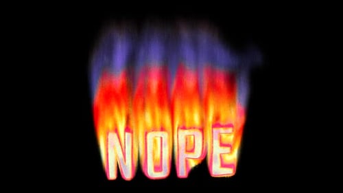 Nope - Burning text in pixelated retro-styled fire. Loop 3d animation on alpha.