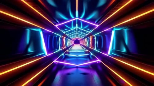 Futuristic Neon Sci Fi Corridor Abstract Tunnel