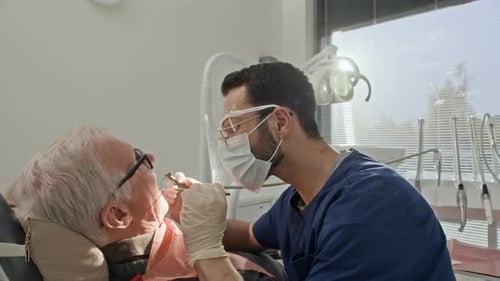 Dentist Examines Senior Patient in Clinic
