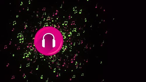 Dynamic Music Headphone Icon with Swirling Notes Animation