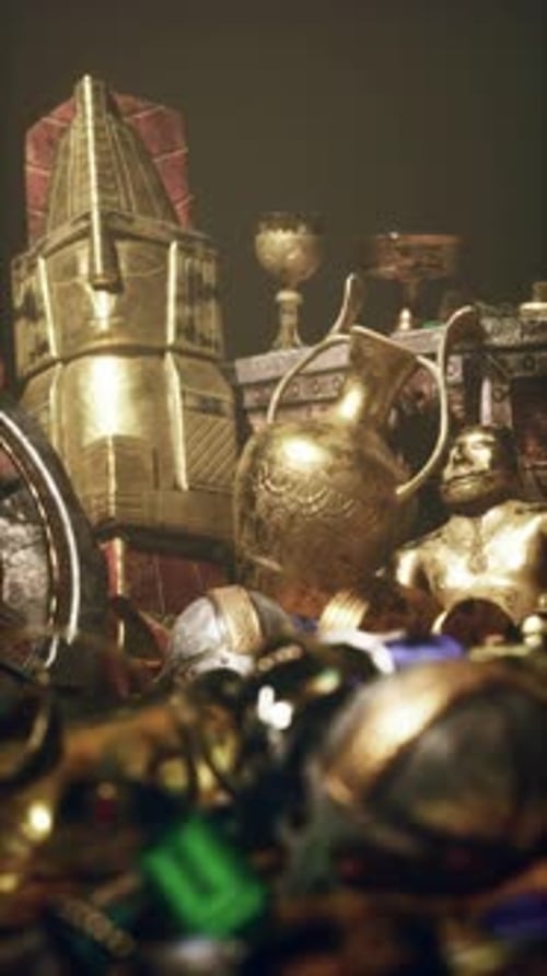 Golden Ancient Treasures Rotating Slowly