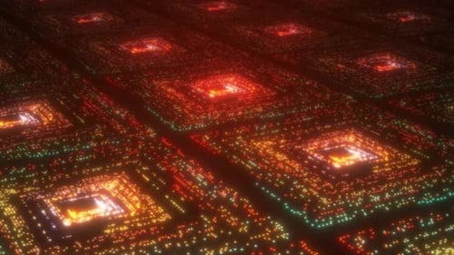 Abstract Digital Dot Moving And Rotate On Square Shape Computer Big Data Background. Futuristic High