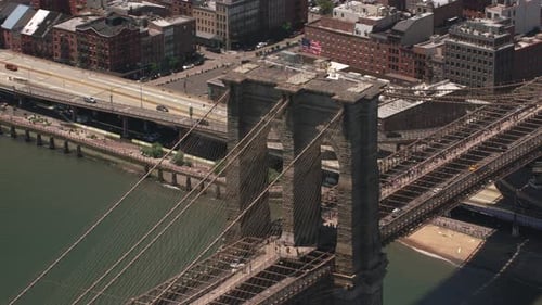 New York City, New York Circa-2017, Closeup Aerial of Brooklyn Bridge