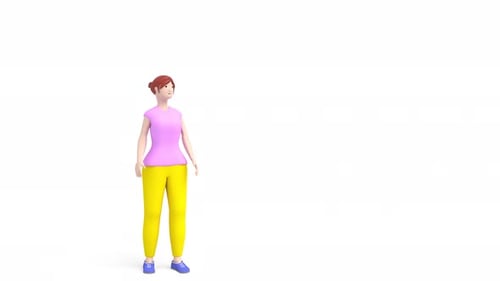 3D Animated Woman Character Looks Up and Points