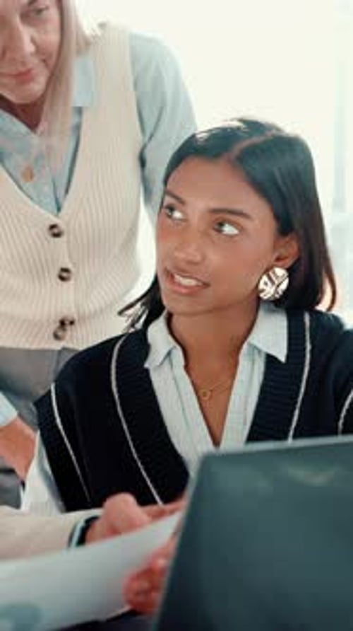 Business, people and talk with document in office for financial team, budget and profit stats