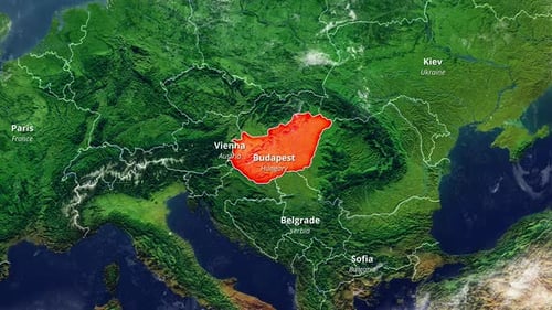 Animated Europe Map Zoom to Hungary with Capital City Labels