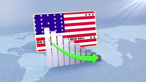 Bikini Atoll Flag With Decrease Bar Chart Graph And Arrow Green