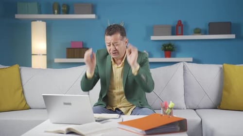 Home office worker man thinking worriedly.