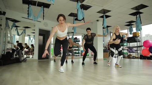 Women Group Fitness Exercise Routine in Gym