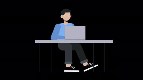 Flat Design Animation of Person Working on Laptop