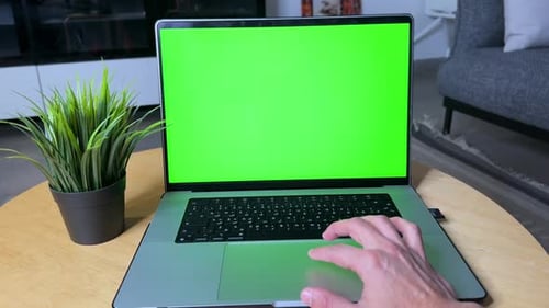 4K Green Screen Laptop Touch – Hand Interaction Mockup Footage.