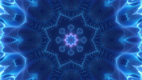 Abstract Blue Glowing Particle Kaleidoscope Seamless Loop Background