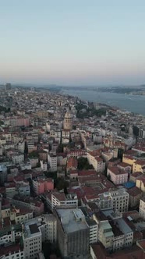 Urban aerial video of the city of Istanbul Galata Tower