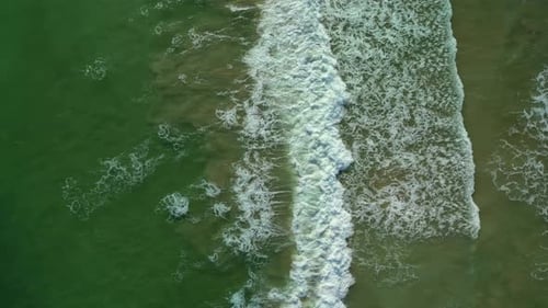 Aerial Sandy Tropical Beach and Sea Green Sea Waves Aerial View