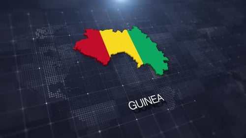 Animated 3D Guinea Map with Flag on Digital Grid