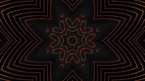 Black and orange flower with black background and black background. Kaleidoscope VJ loop