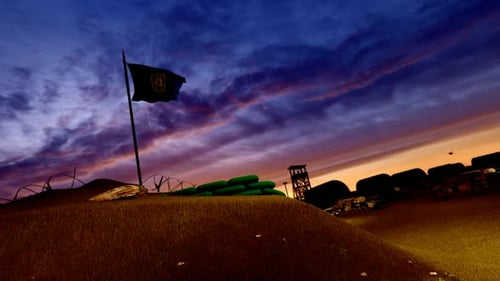 Waving United Nations Flag and Military Headquarters