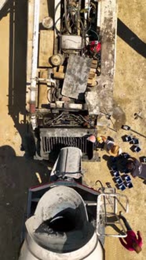 Vertical Video Aerial View Construction Site Work on Site