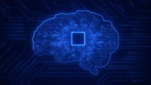 Futuristic AI Brain with Digital Circuits and Data Flow
