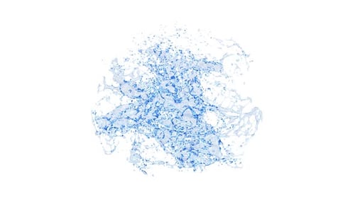 3D-Animation eines blauen Wasserspritzes mit Alpha-Ebene