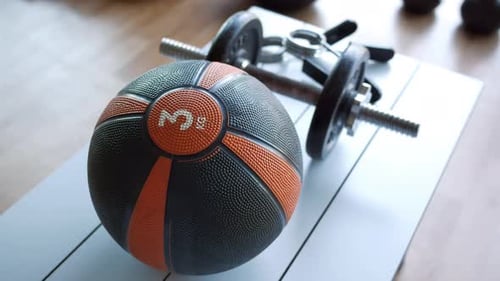 Gym Equipment or Dumbbell Kettlebell in a Gym Bench