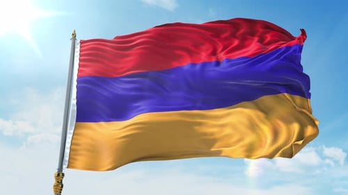 Realistic Armenian Flag Waving Loop Against Blue Sky