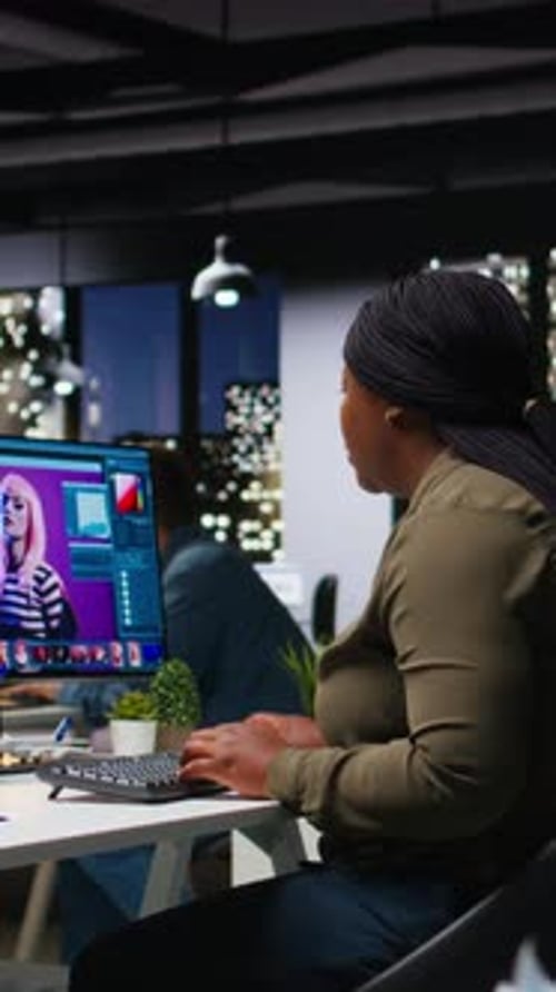 Vertical Video African American Photo Designer Working on Creative Retouching