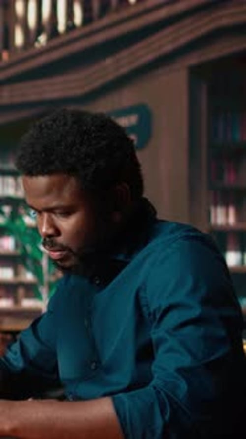 Vertical Video African American Students Learning a Foreign Language at the University Library