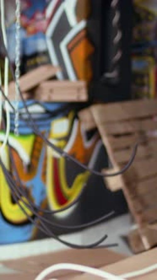 Vertical Video Empty Derelict Building with Creative Graffiti Street Art on Walls