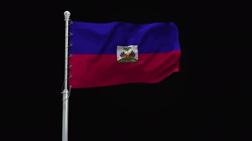 Haiti Flag Waving On Flagpole With Alpha Channel