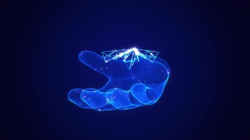 Futuristic Particle Hand with Interacting Geometric Shape