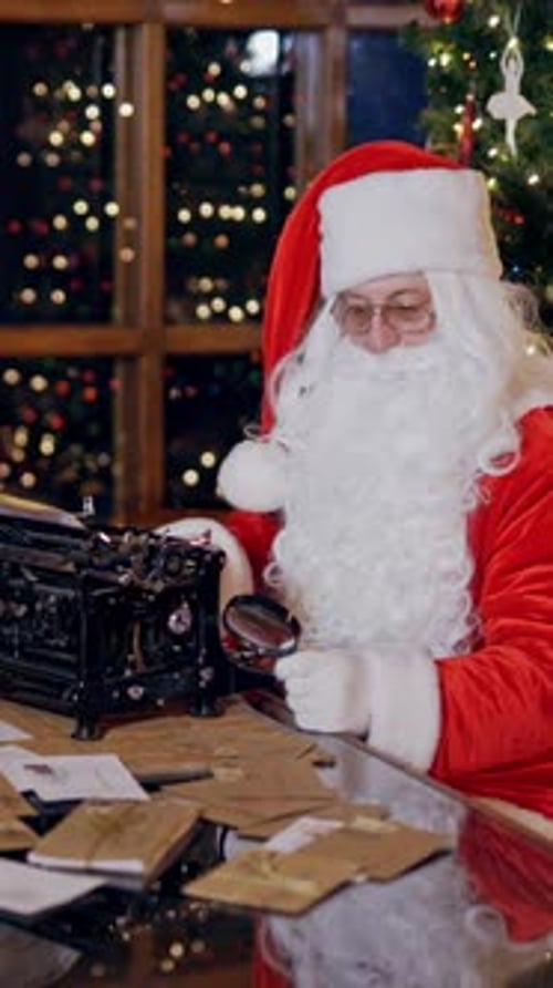 Santa Claus Reading Letters with Magnifying Glass