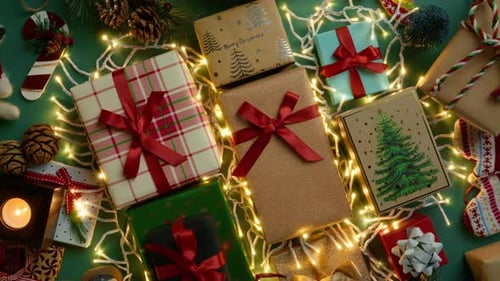 Wrapped Christmas Gifts with Lights