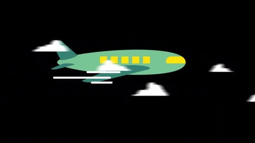 Green Airplane Flying Through The Clouds Alpha Channel