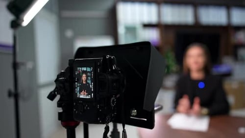 Camera Set Up for Interview in Modern Office